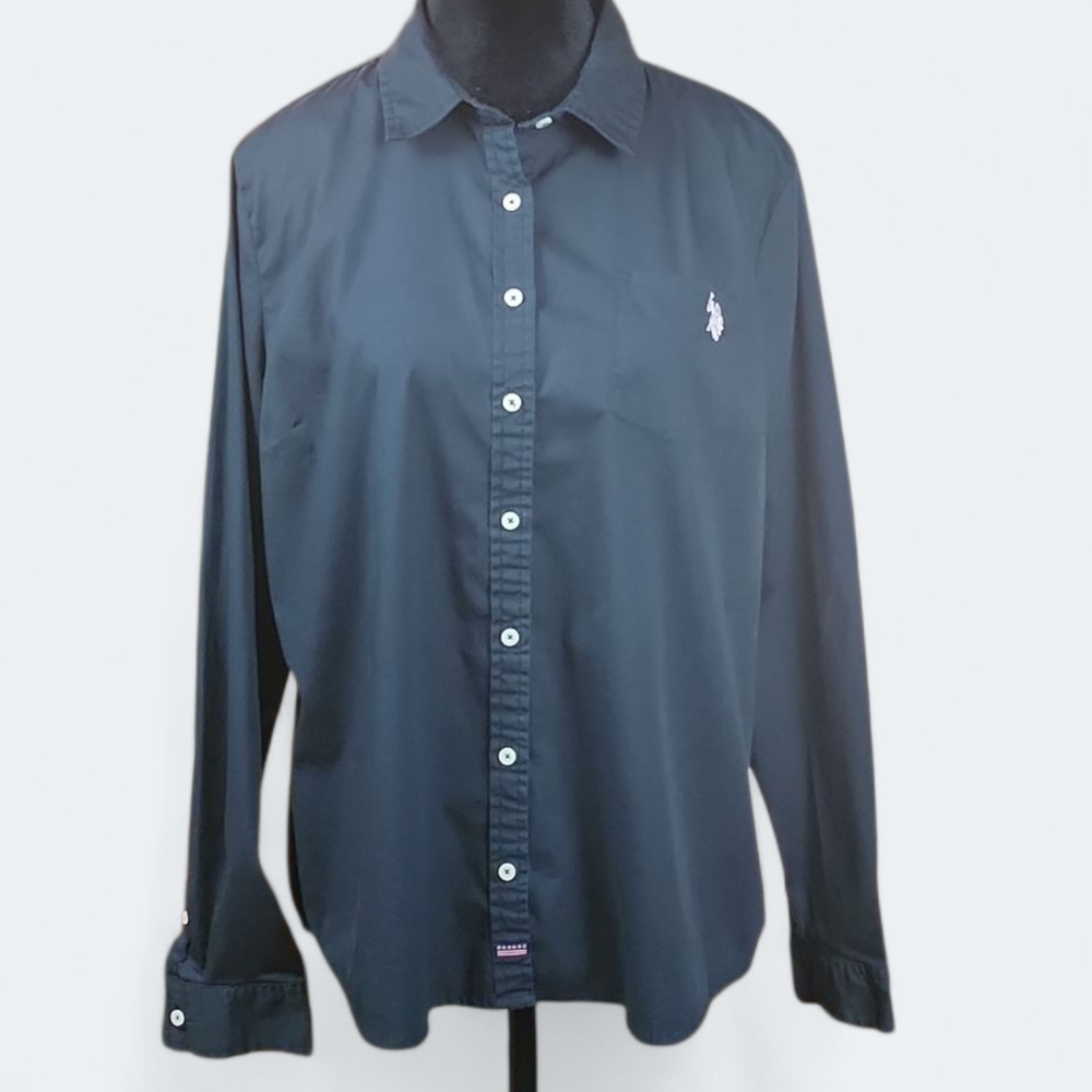 U.S. POLO ASSN. | Women's Anthracite Black Poplin Button Down Shirt w/ Logo | XL